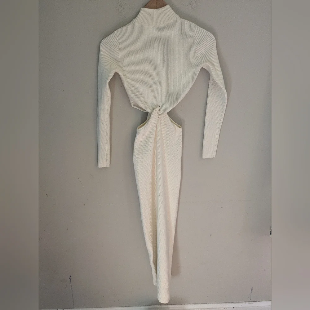 Ronny Kobo Cream Mock Neck Sweater Midi Dress Size XS